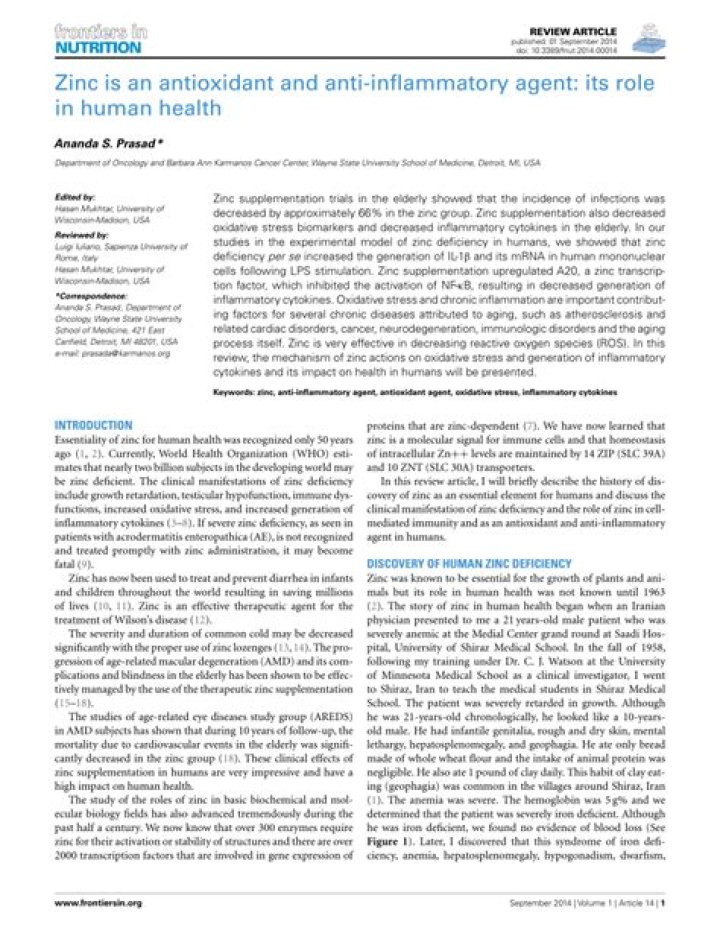 Is zinc anti-inflammatory?